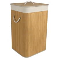 Cesto De Bambu Ecológico Para Lavanderia Com Tampa E Alças De Fibra Natural - Bege - 65 Litros