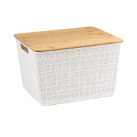 Oikos - Caixa Organizadora 18L Com Tampa De Bambu Branca