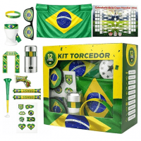 MBOX Kit Torcedor Brasil Copa 2026 12 Peças – Fantasia Completa Com Faixa Cabeça, Óculos, Bandeira...