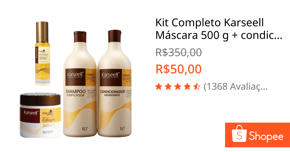 Kit Completo Karseell Máscara 500 g + condicionador 1L + Shampoo 1L + Óleo karseell P 50ml