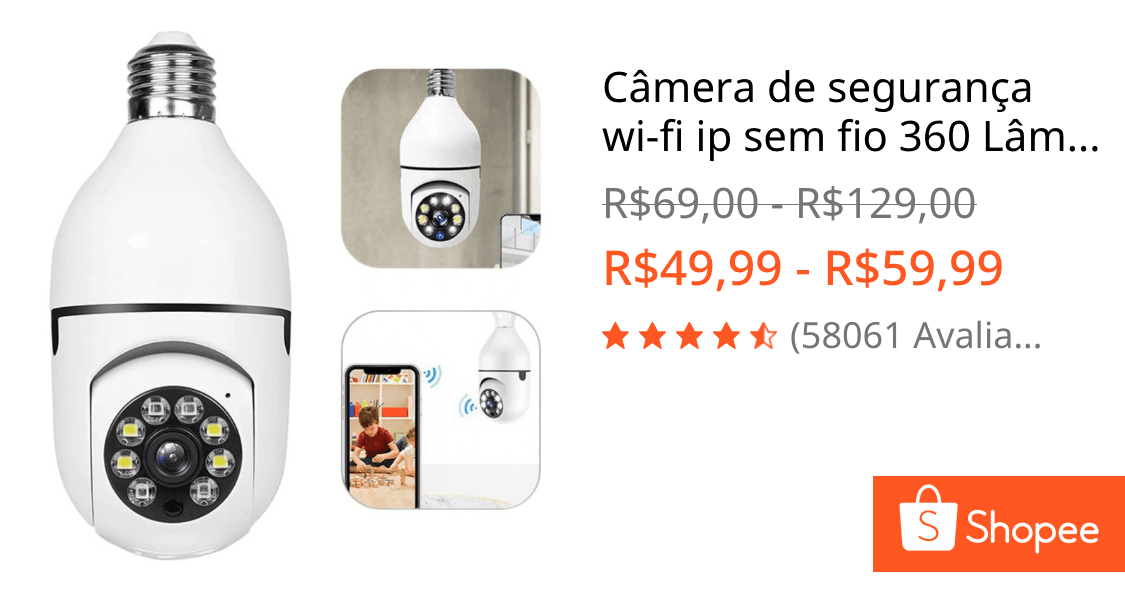 Câmera de segurança wi-fi ip sem fio 360 Lâmpada aplicativo yoosee icsee ptz full HD visão noturna 8177 - bivolt
