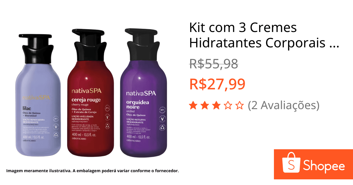 Kit com 3 Cremes Hidratantes Corporais Nativa Spa – 400ml Cada