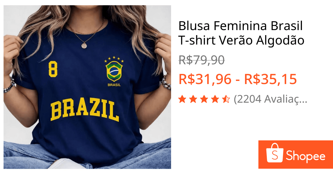 Blusa Feminina Brasil T-shirt Verão Algodão