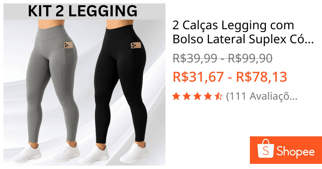 2 Calças Legging com Bolso Lateral Suplex Cós Alto Largo Academia Crossfit Verão Fitness